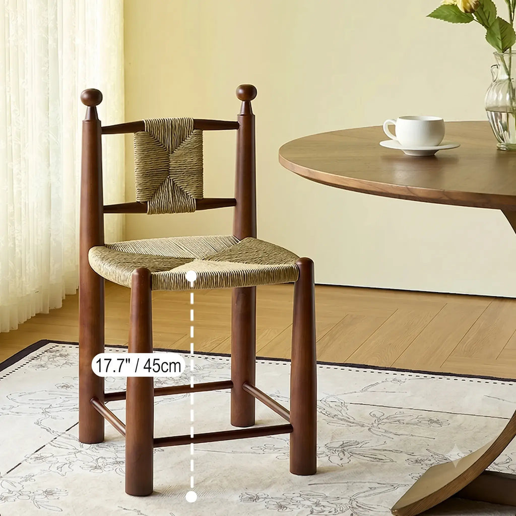 Vintage Rattan Dining Chair with Sculptural Walnut Frame and Handwoven Seat