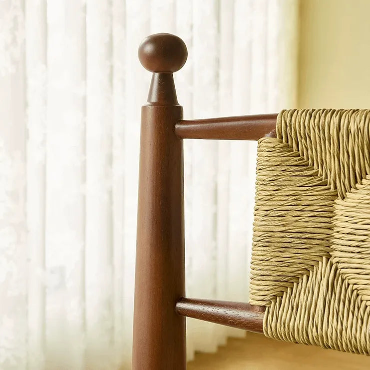 Vintage Rattan Dining Chair with Sculptural Walnut Frame and Handwoven Seat