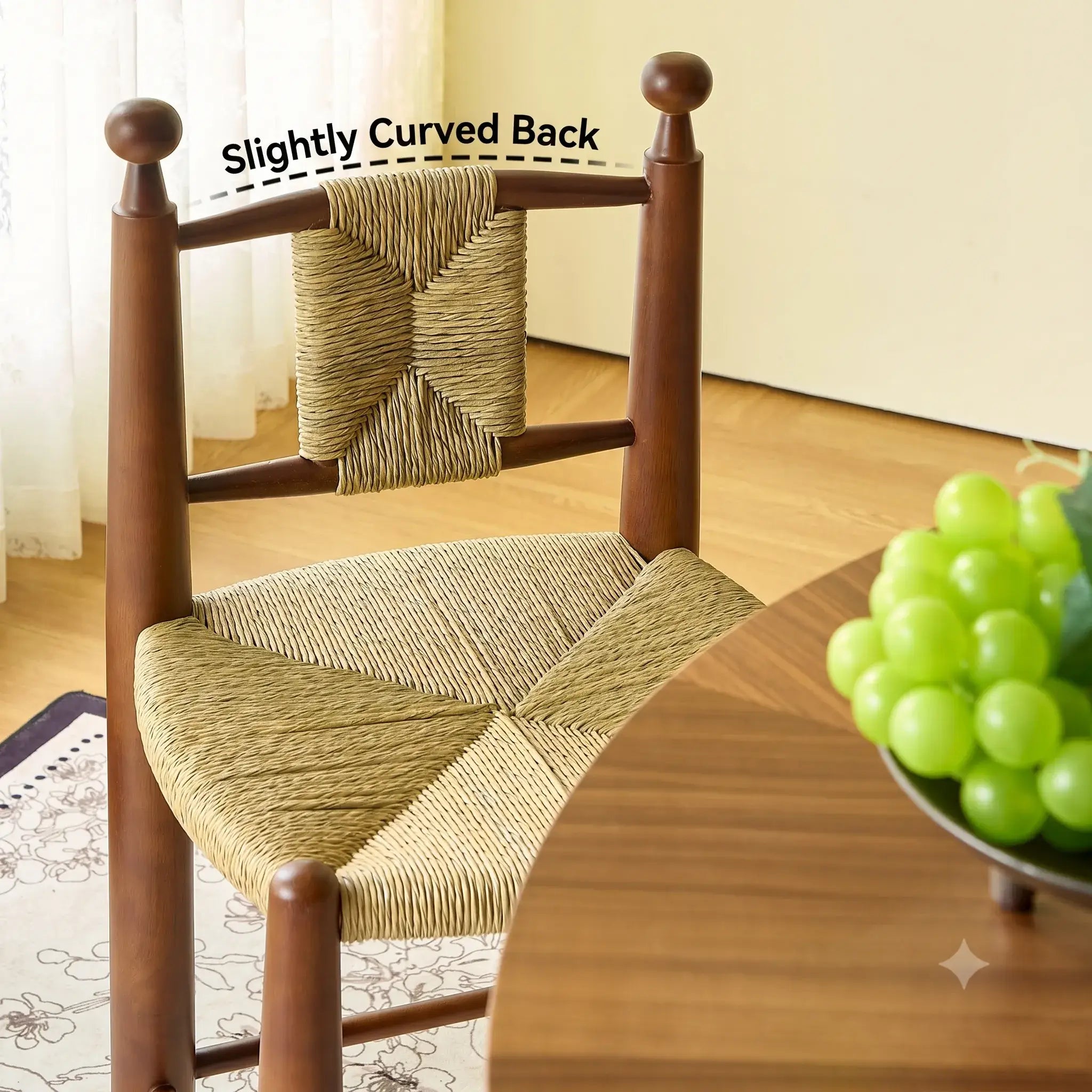 Vintage Rattan Dining Chair with Sculptural Walnut Frame and Handwoven Seat