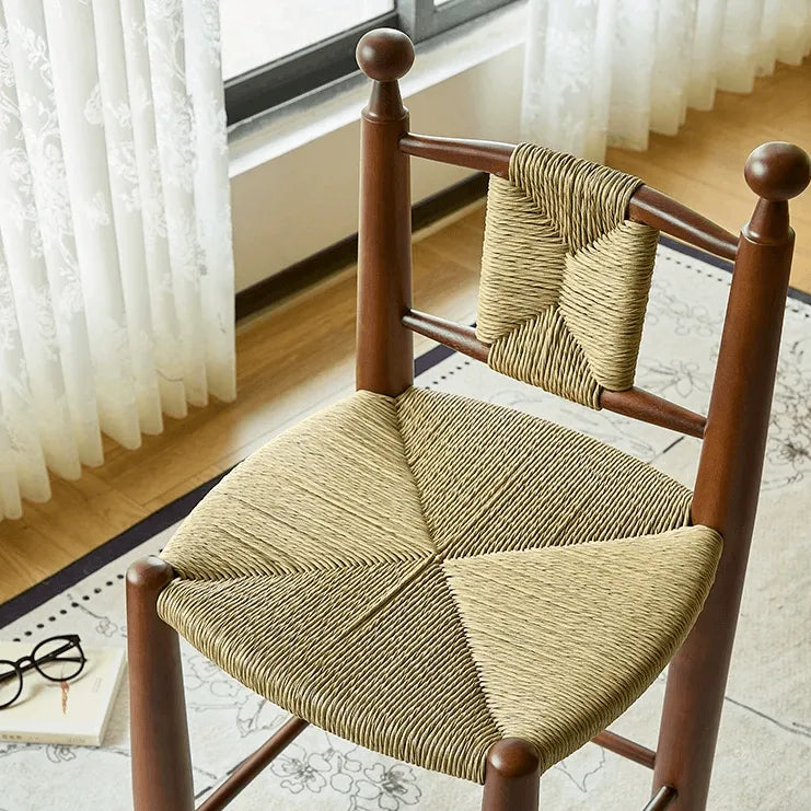 Vintage Rattan Dining Chair with Sculptural Walnut Frame and Handwoven Seat Secondary image