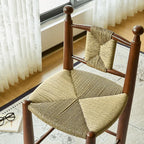 Vintage Rattan Dining Chair with Sculptural Walnut Frame and Handwoven Seat