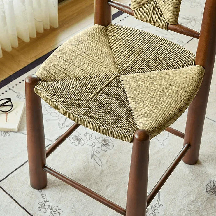 Vintage Rattan Dining Chair with Sculptural Walnut Frame and Handwoven Seat