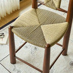 Vintage Rattan Dining Chair with Sculptural Walnut Frame and Handwoven Seat
