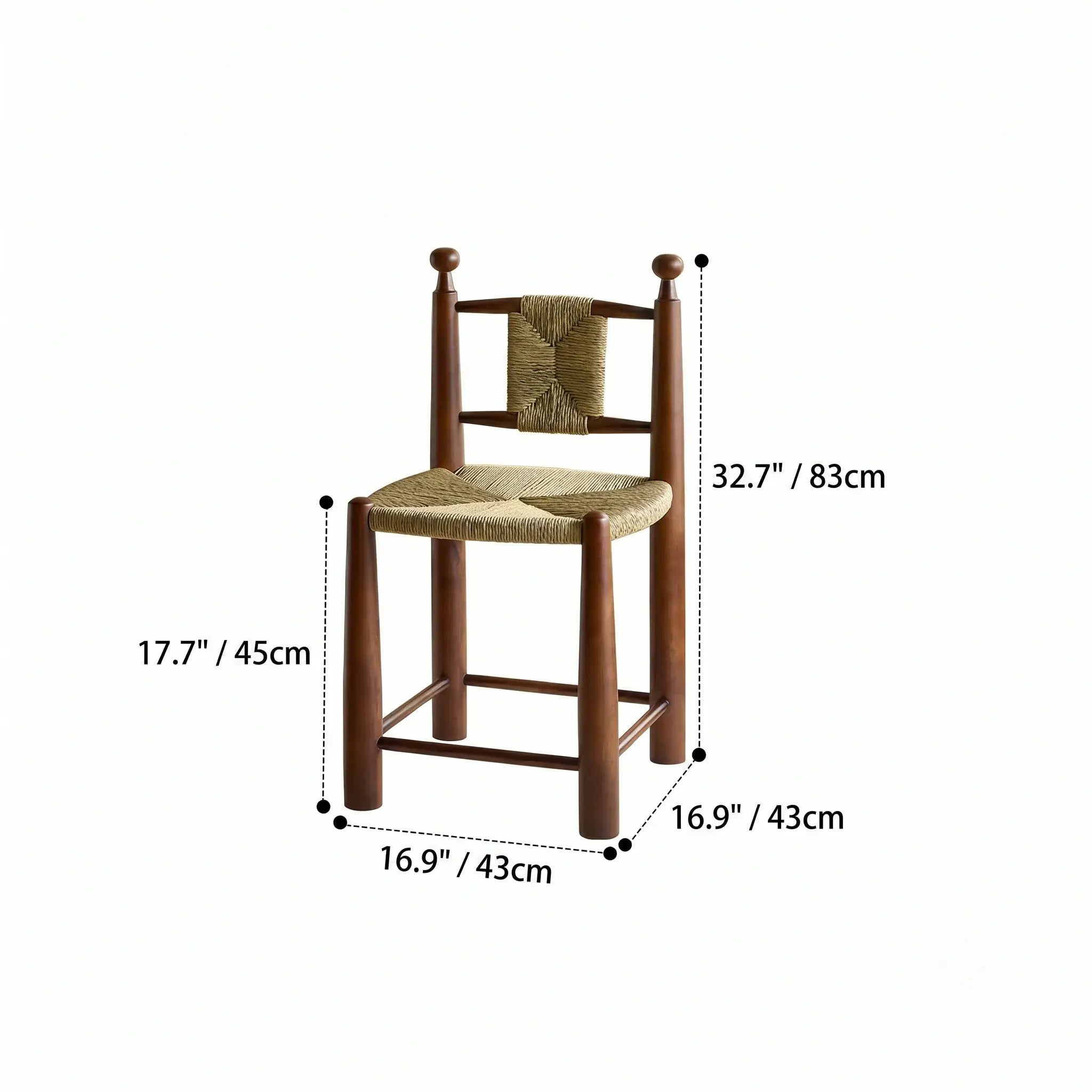 Vintage Rattan Dining Chair with Sculptural Walnut Frame and Handwoven Seat Dimensions