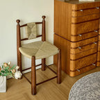 Vintage Rattan Dining Chair with Sculptural Walnut Frame and Handwoven Seat Main Product Image