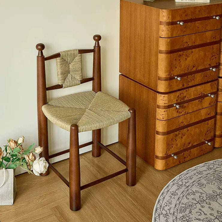 Vintage Rattan Dining Chair with Sculptural Walnut Frame and Handwoven Seat Main Product Image Main image