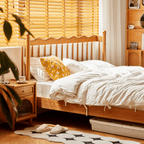 Vintage Solid Wood Bed With Upholstered Headboard