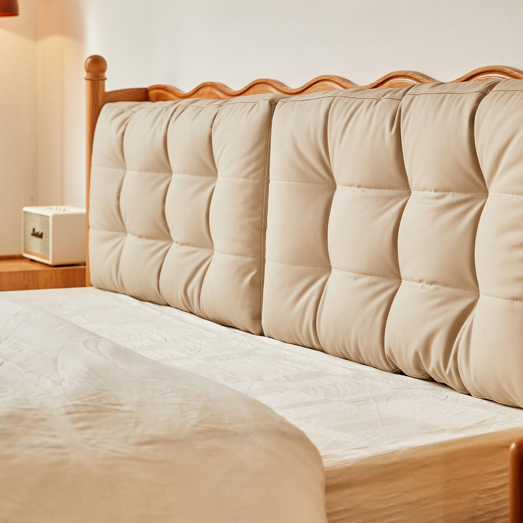 Vintage Solid Wood Bed With Upholstered Headboard