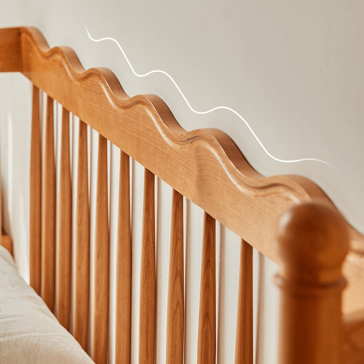 Vintage Solid Wood Bed With Upholstered Headboard