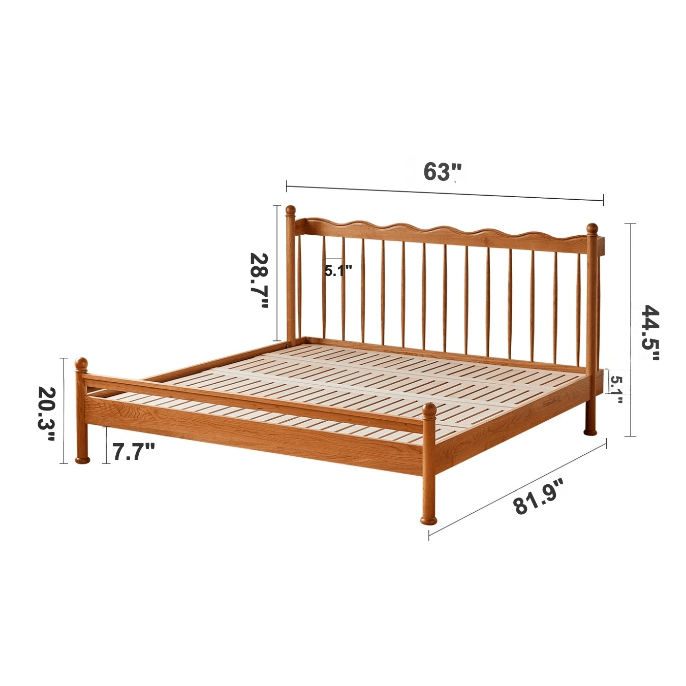 Vintage Solid Wood Bed With Upholstered Headboard