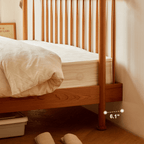 Vintage Solid Wood Bed With Upholstered Headboard