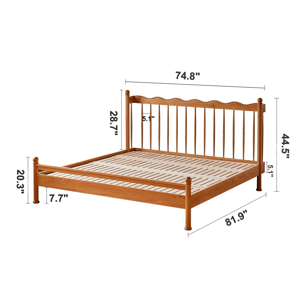 Vintage Solid Wood Bed With Upholstered Headboard