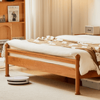 Vintage Solid Wood Bed With Upholstered Headboard