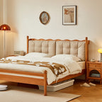 Vintage Solid Wood Bed With Upholstered Headboard