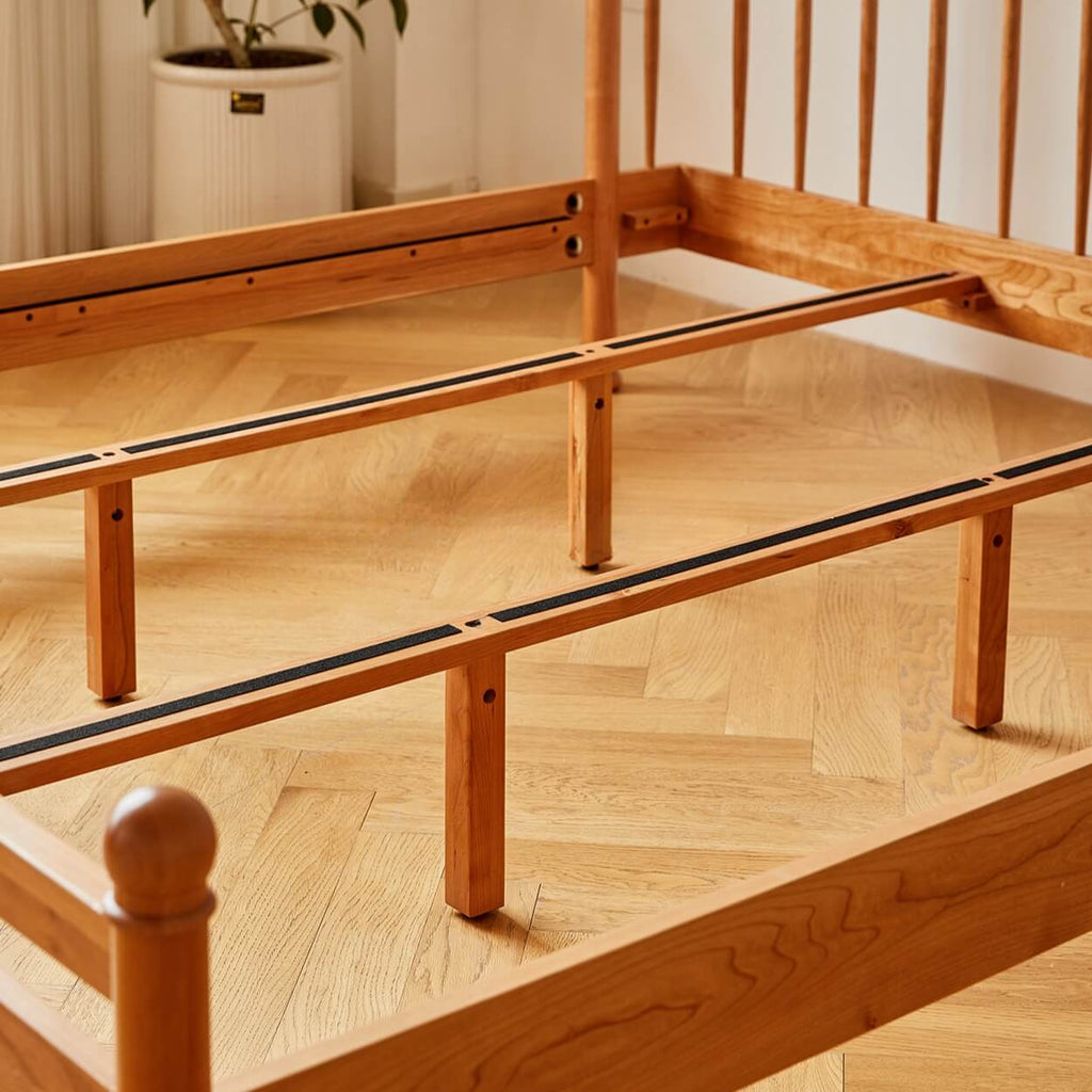 Vintage Solid Wood Bed With Upholstered Headboard