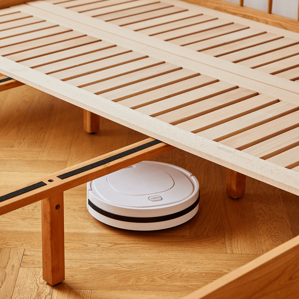 Vintage Solid Wood Bed With Upholstered Headboard