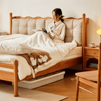 Vintage Solid Wood Bed With Upholstered Headboard