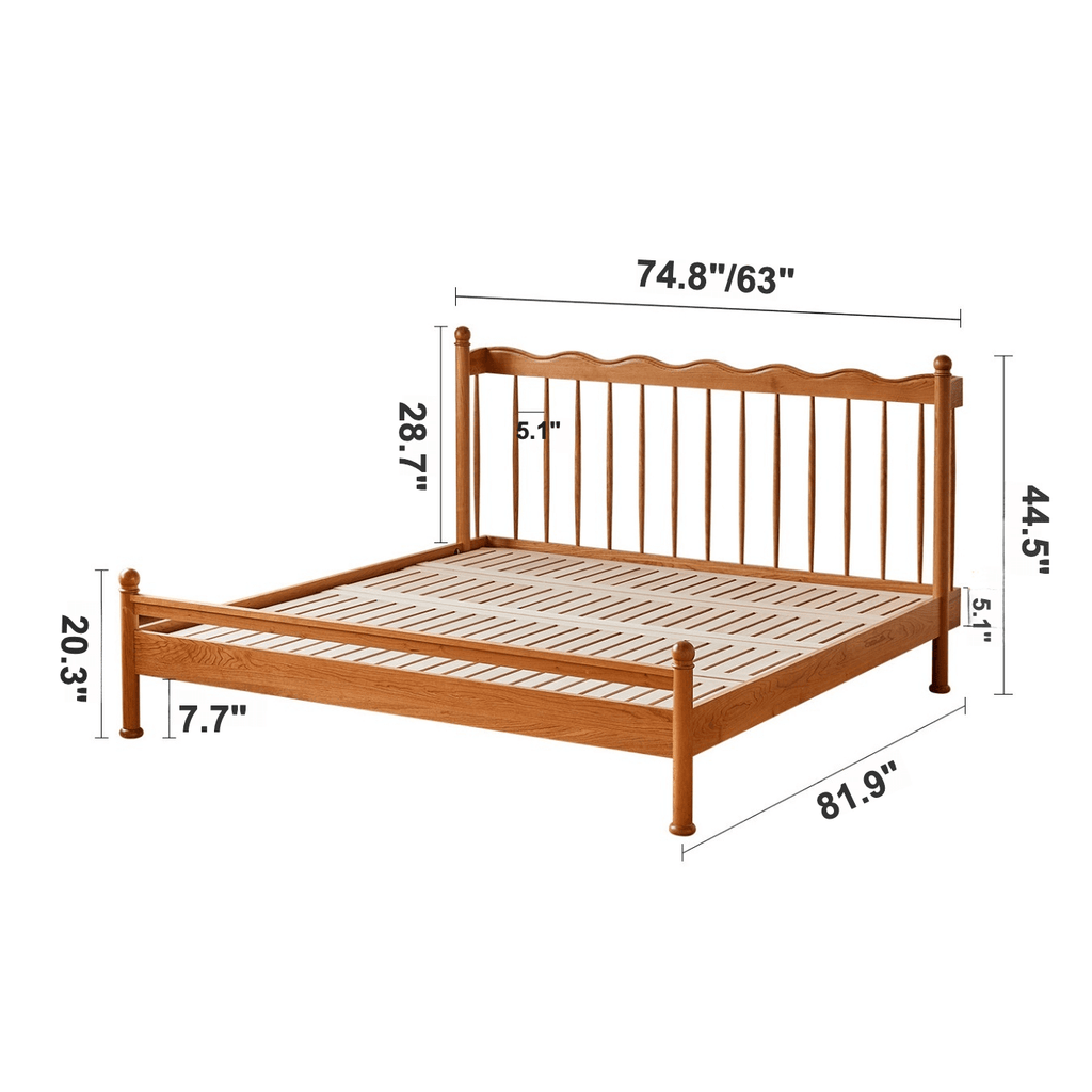 Vintage Solid Wood Bed With Upholstered Headboard Dimensions