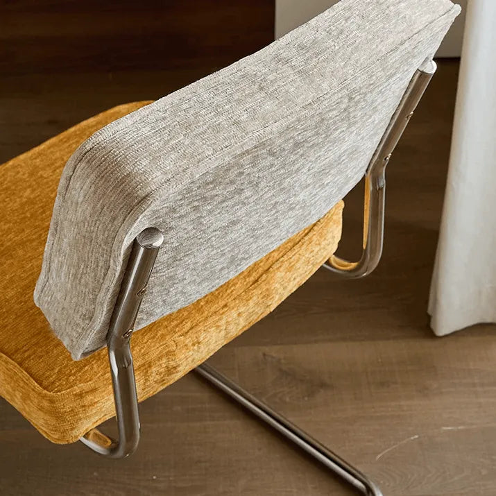 Vintage Stainless Steel Dining Chair Series, Chenille Cantilever Seating for Kitchen, Vanity and Study