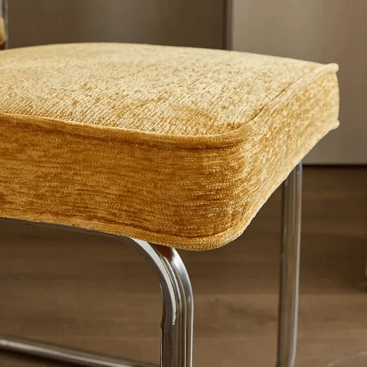 Vintage Stainless Steel Dining Chair Series, Chenille Cantilever Seating for Kitchen, Vanity and Study
