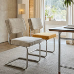 Vintage Stainless Steel Dining Chair Series, Chenille Cantilever Seating for Kitchen, Vanity and Study