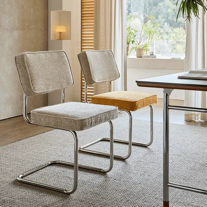 Vintage Stainless Steel Dining Chair Series, Chenille Cantilever Seating for Kitchen, Vanity and Study