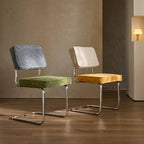 Vintage Stainless Steel Dining Chair Series, Chenille Cantilever Seating for Kitchen, Vanity and Study