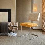 Vintage Stainless Steel Dining Chair Series, Chenille Cantilever Seating for Kitchen, Vanity and Study