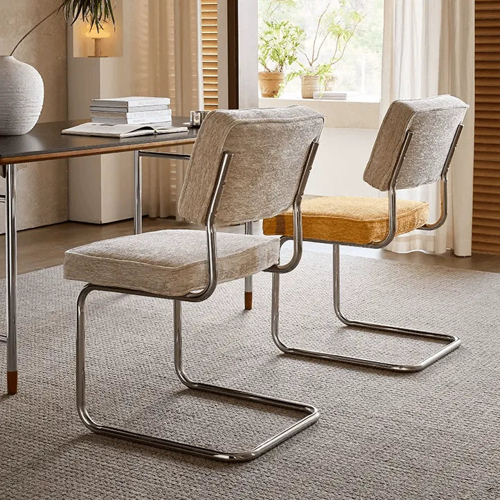 Vintage Stainless Steel Dining Chair Series, Chenille Cantilever Seating for Kitchen, Vanity and Study