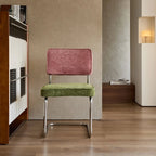 Vintage Stainless Steel Dining Chair Series, Chenille Cantilever Seating for Kitchen, Vanity and Study