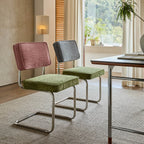 Vintage Stainless Steel Dining Chair Series, Chenille Cantilever Seating for Kitchen, Vanity and Study