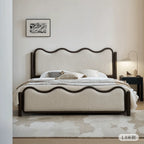 Vintage Wave Vanity Bed in Ash Wood with Plush Boucle Upholstery