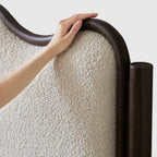 Vintage Wave Vanity Bed in Ash Wood with Plush Boucle Upholstery