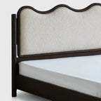 Vintage Wave Vanity Bed in Ash Wood with Plush Boucle Upholstery