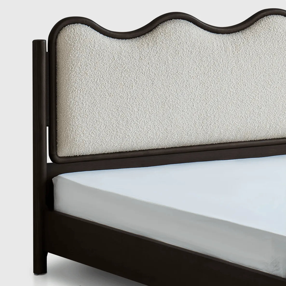 Vintage Wave Vanity Bed in Ash Wood with Plush Boucle Upholstery