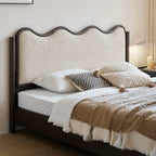 Vintage Wave Vanity Bed in Ash Wood with Plush Boucle Upholstery