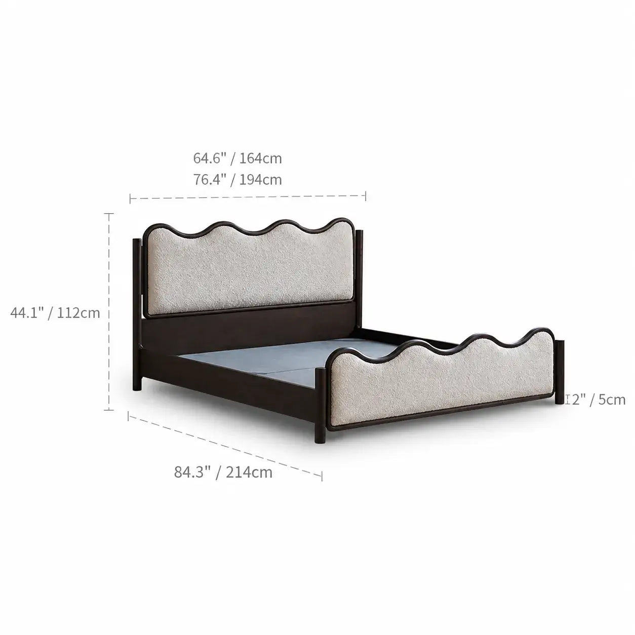 Vintage Wave Vanity Bed in Ash Wood with Plush Boucle Upholstery