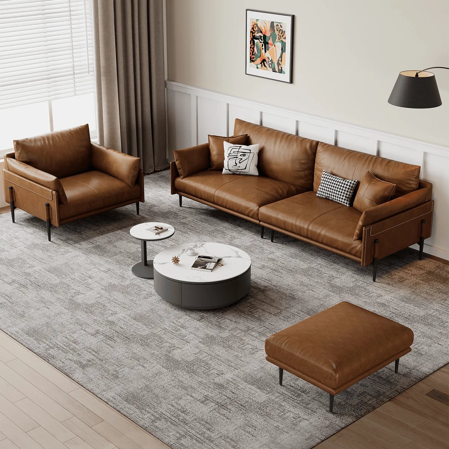Vintage Waxed Leather Sofa With Tapered Legs for Reception Lounges