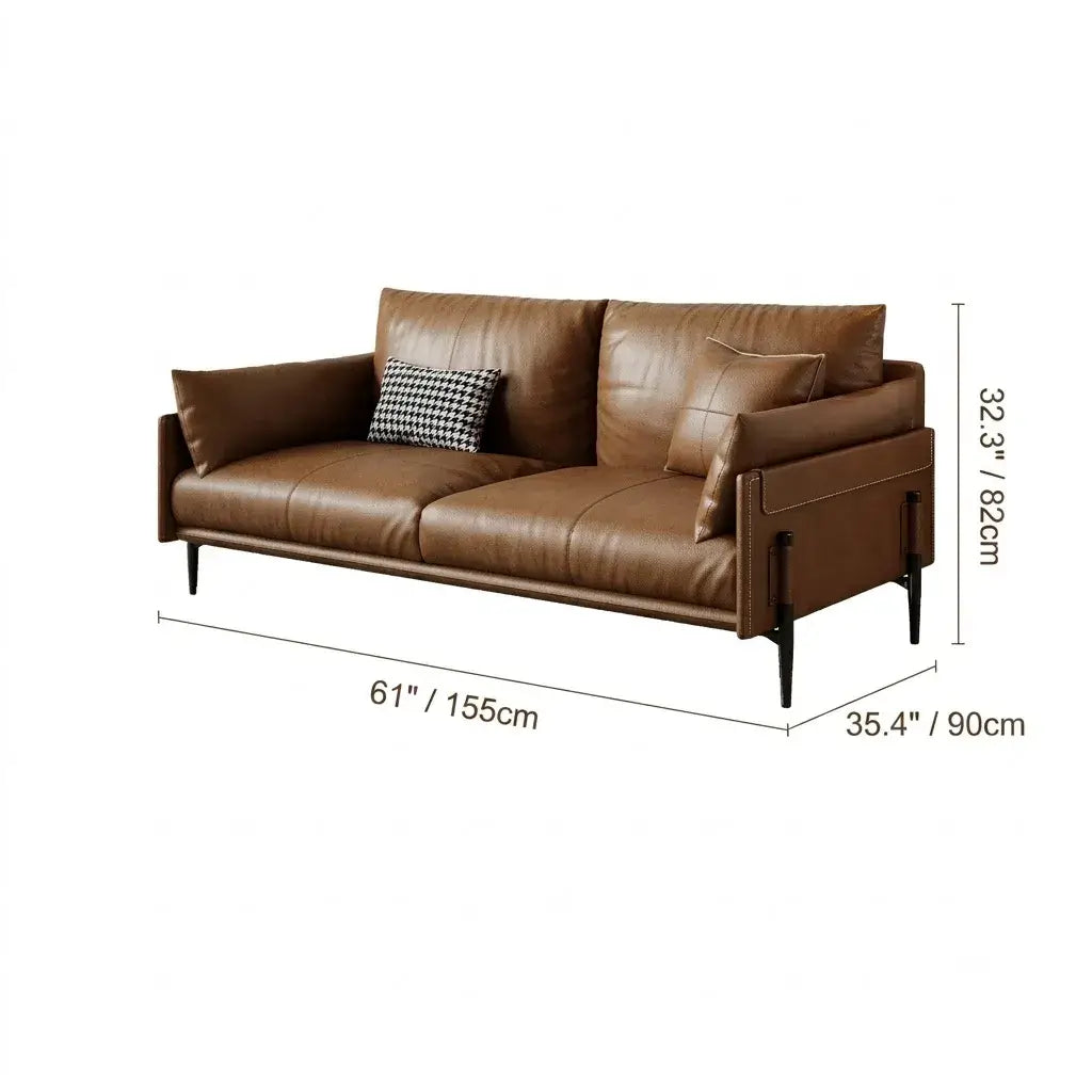Vintage Waxed Leather Sofa With Tapered Legs for Reception Lounges Dimensions