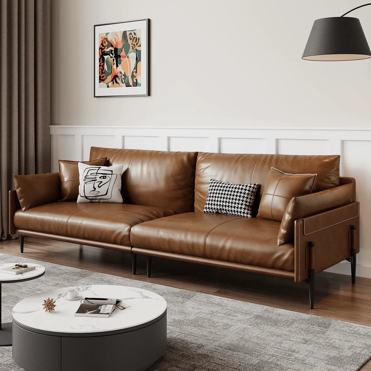 Vintage Waxed Leather Sofa With Tapered Legs for Reception Lounges Main Product Image