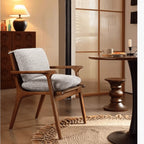 Vintage Wood Dining Chair Series in Dark Ash, Curved Armrest and Linen Upholstery