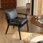 Vintage Wood Dining Chair Series in Dark Ash, Curved Armrest and Linen Upholstery