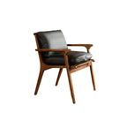 Vintage Wood Dining Chair Series in Dark Ash, Curved Armrest and Linen Upholstery
