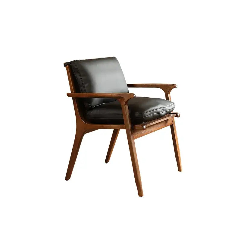 Vintage Wood Dining Chair Series in Dark Ash, Curved Armrest and Linen Upholstery
