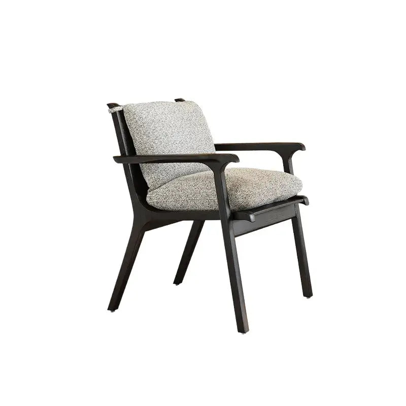 Vintage Wood Dining Chair Series in Dark Ash, Curved Armrest and Linen Upholstery