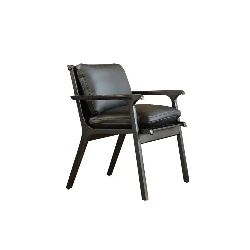 Vintage Wood Dining Chair Series in Dark Ash, Curved Armrest and Linen Upholstery