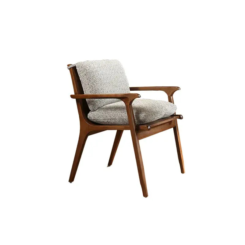 Vintage Wood Dining Chair Series in Dark Ash, Curved Armrest and Linen Upholstery