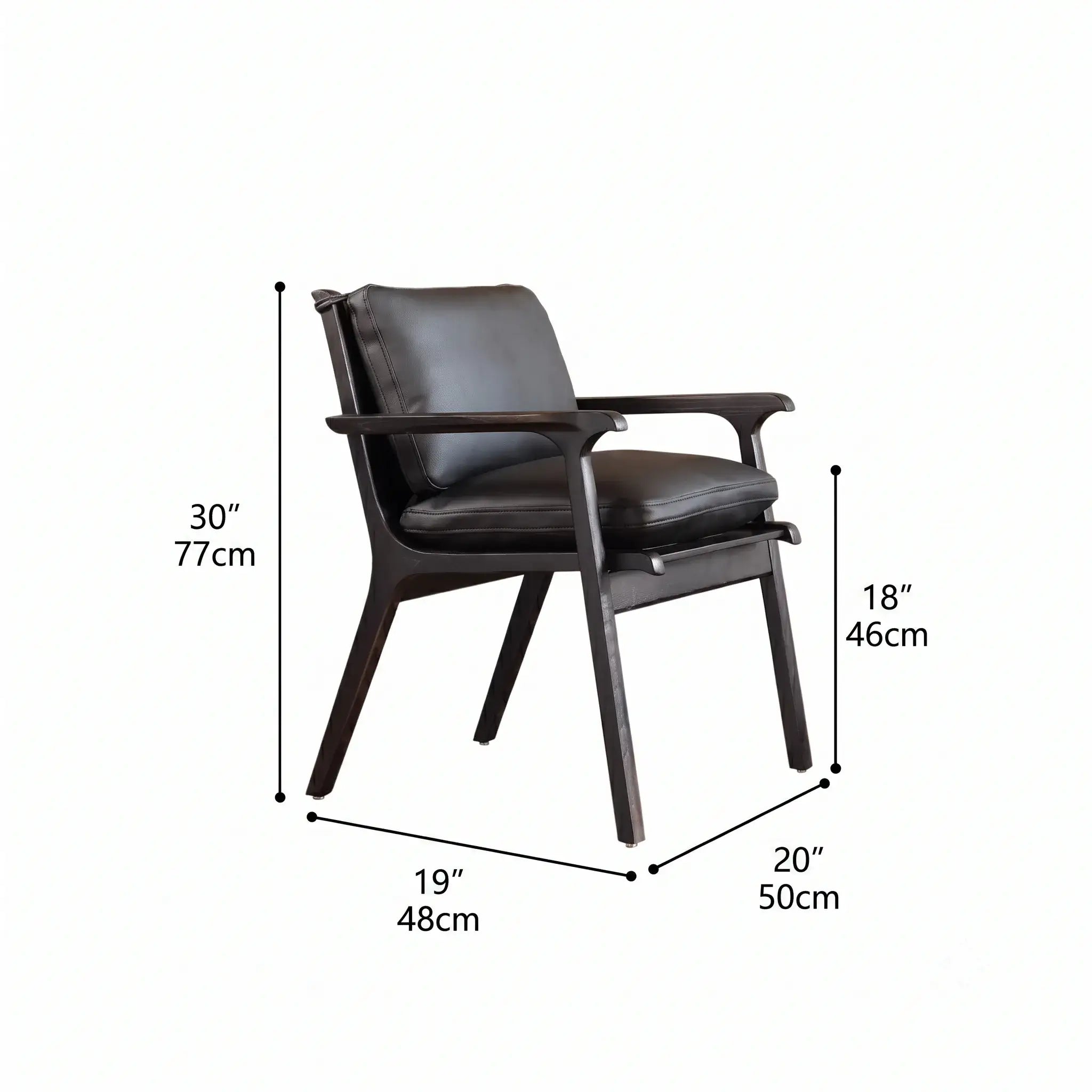 Vintage Wood Dining Chair Series in Dark Ash, Curved Armrest and Linen Upholstery Dimensions