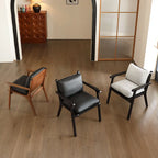 Vintage Wood Dining Chair Series in Dark Ash, Curved Armrest and Linen Upholstery Main Product Image