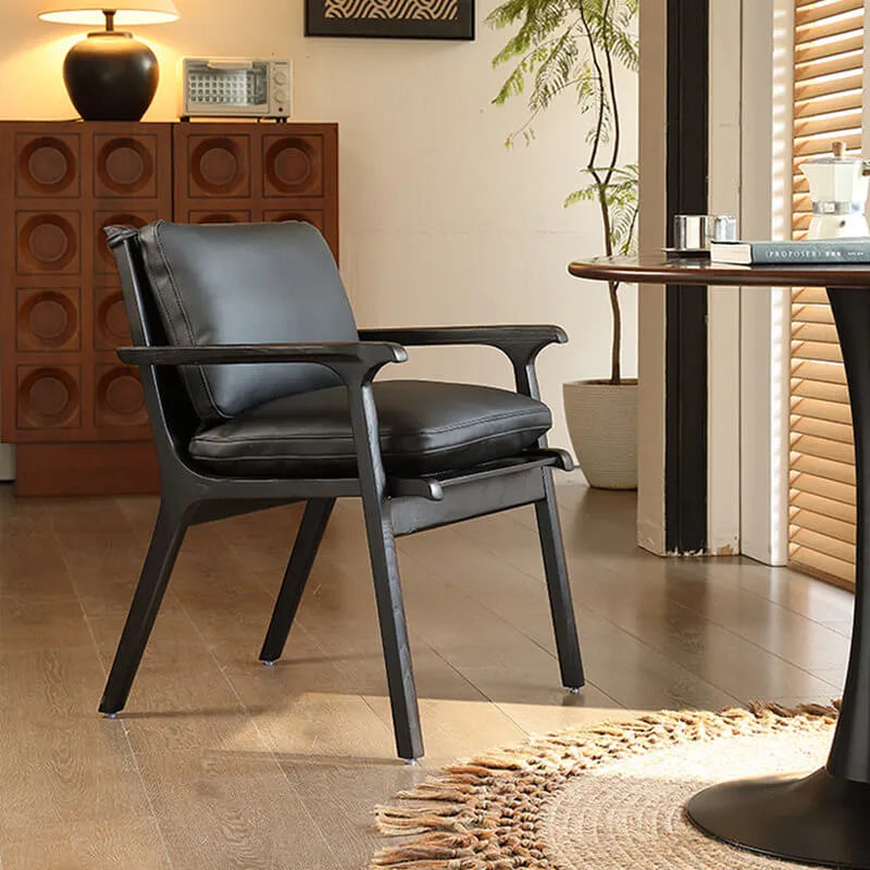 Vintage Wood Dining Chair Series in Dark Ash, Curved Armrest and Linen Upholstery
